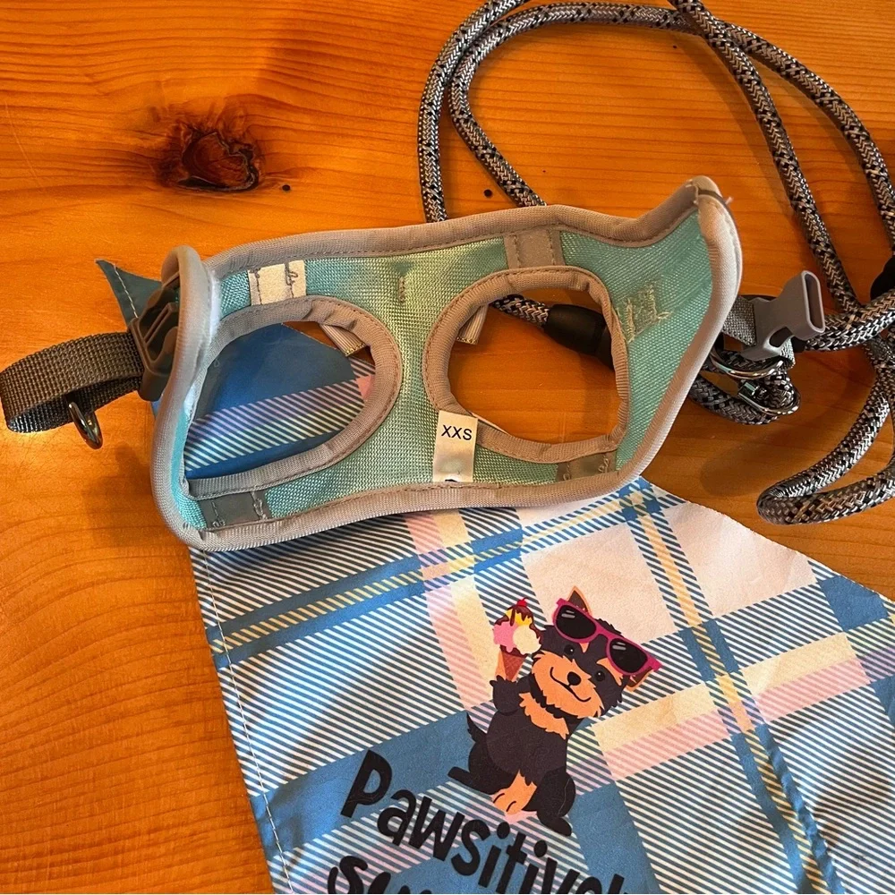 Tiny dog harness leash and neck scarf xxs